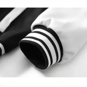 Chaqueta universitaria con cuello levantado de lona y logotipo personalizado con mangas bordadas chaqueta negra con letras de béisbol universitario para hombre - Product Image 5