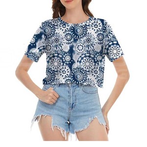 Camisetas recortadas con cuello redondo para mujer, camisetas cortas gráficas con estampado Floral de verano, manga corta, diseño Sexy de gran tamaño, venta al por mayor - Product Image 1