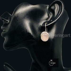 Pendientes Largos de Cuarzo Rosa Natural para Mujer, Joyería Hecha a Mano de Plata de Ley 925 para Navidad, Compromiso, Boda - Product Image 3