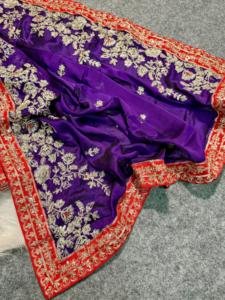 Sari de tela de seda Rangoli exclusivo de diseñador de Bollywood indio, última moda de exportación Seqnce Work, ropa de fiesta nupcial de Color azul - Product Image 6