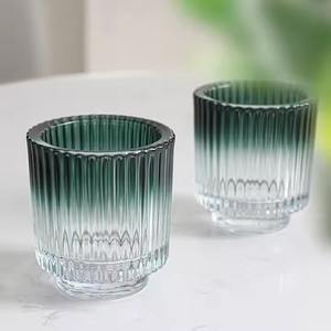 Pot à bougie en verre bleu décoratif, porte-bougie givré pour la décoration de la maison, éclairage - Product Image 3