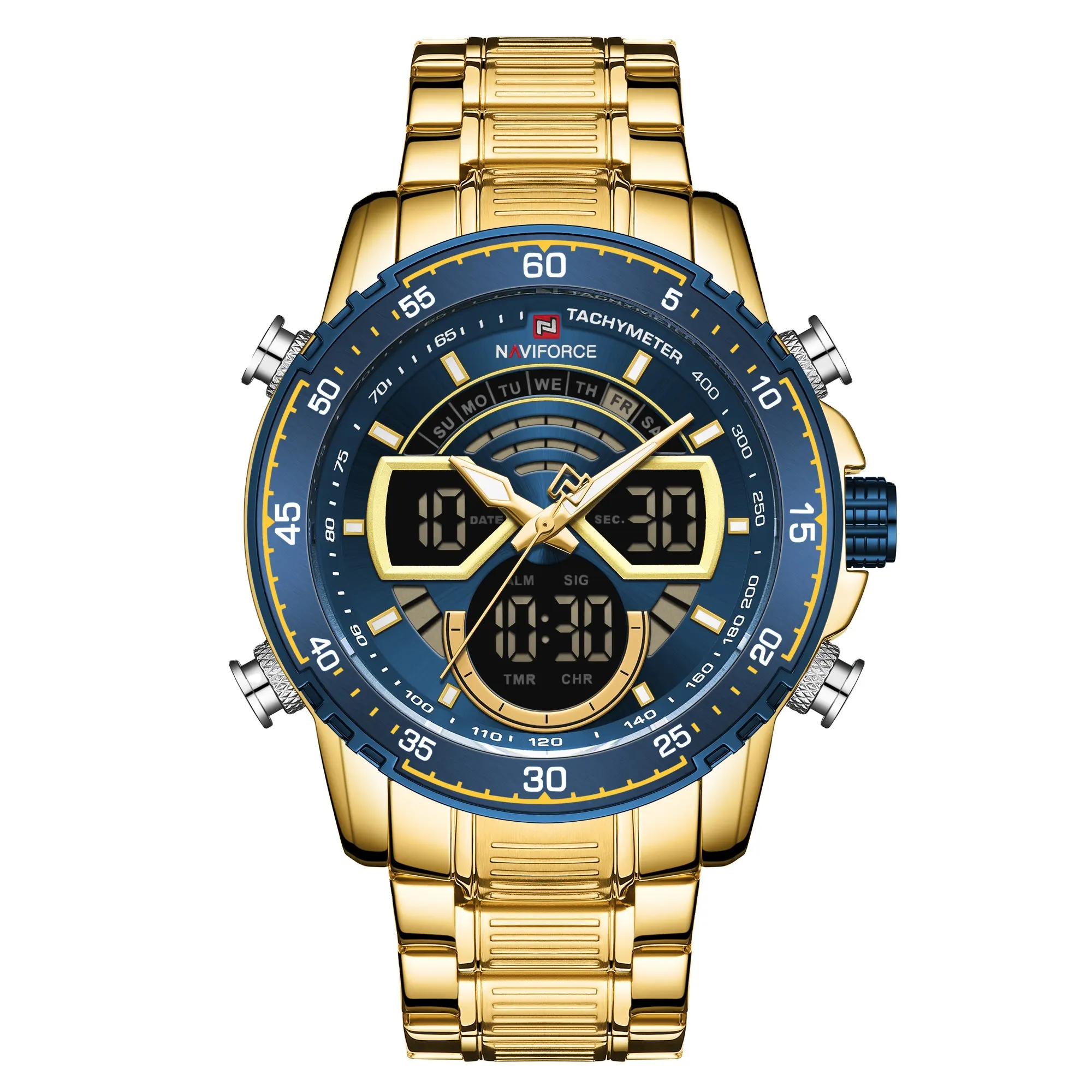 Naviforce relógios masculinos, 9189 relógios esportivos impermeáveis luxuosos relógios de quartzo analógicos digitais relógios de pulso para homens de aço inoxidável