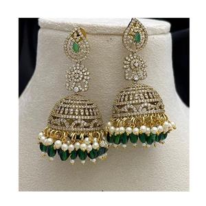 ทองโบราณมรดกราชวงศ์ kundan jhumkas ต่างหูมุกน้ำตกในทองเหลืองสำหรับงานแต่งงานของผู้หญิงและของขวัญ - Product Image 1