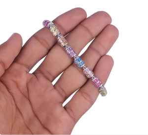 กำไลเพชร: เครื่องประดับงานแต่งงานแบบทางเลือกจากเงินสเตอร์ลิง กำไลเทนนิสประดับเพชรคิวบิกเซอร์โคเนียทรงบาแก็ตต์หลากสี - Product Image 3