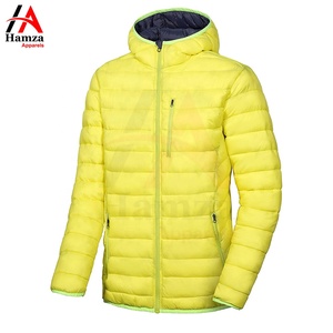 แจ็กเก็ตขนเป็ดโพลีเอสเตอร์100% สีเหลืองออกแบบได้ตามต้องการเสื้อคลุมฤดูหนาวที่มีน้ำหนักเบาระบบ GSM 300กันลมแนวสตรีทสำหรับผู้ชาย - Product Image 2