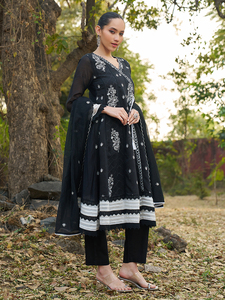 Conjunto de Salwar Kameez Negro Bordado para Mujer, Traje Étnico Anarkali con Dupatta, Atuendo de Boda - Product Image 5
