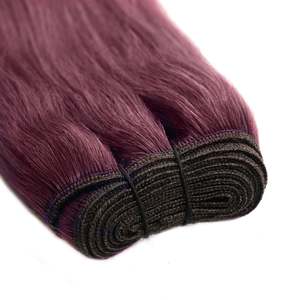 Hand-<b>Tied</b> Weft Hair Extensions 99J <b>Burgundy</b> Remy Human Hair 8-30 Inches Kinky Curly Natural Straight 9A/10A - Product Image 3