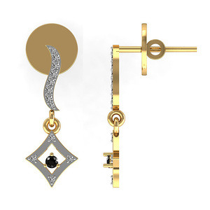 Vente en gros de boucles d'oreilles en or massif 18 carats avec diamant pavé et goutte d'onyx noir Fabricant de bijoux en pierres précieuses fines - Product Image 3