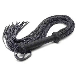 Fouet d'équitation en cuir véritable fait à la main en cuir véritable Fouet d'équitation Durable Poignée en cuir tressé Entraînement équestre - Product Image 2