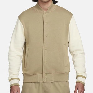 Casual Elegance Beige y White Varsity Jacket Chaqueta de bombardero moderna para cada ocasión Perfecto para capas - Product Image 1