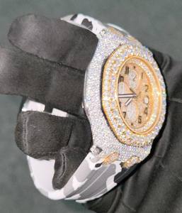 Montre unisexe de luxe tendance, demi-sertie de diamants Moissanite VVS, boîtier en acier inoxydable avec verre MIYOTA, style HipHop - Product Image 5