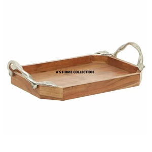 Plateau de service en marbre blanc de bonne qualité fabriqué à la main pour restaurants hôtels vaisselle avec poignée dorée - Product Image 3