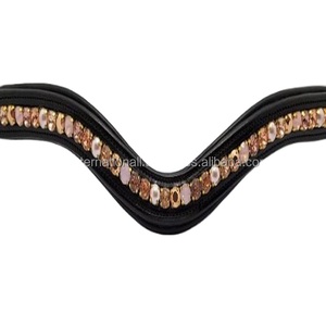 Correa de cuero personalizada hecha a mano para cejas de caballo, forma de onda con cadena de cristal de oro rosa y Perla, relleno suave - Product Image 1