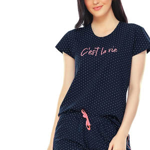 ชุดเซ็ตเสื้อยืดแขนสั้นผ้าฝ้ายพิมพ์ลายปักลายระบายอากาศได้ดีสำหรับผู้หญิง ขายดีที่สุด น้ำหนักเบา เหมาะสำหรับฤดูร้อน - Product Image 1