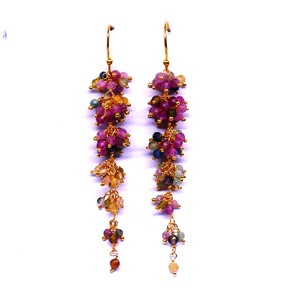Party Wear 925 Sterling Silver Chapado en oro Multi Tourmaline Gemstone Mujeres Wear Hanging Earring Set - Product Image 4