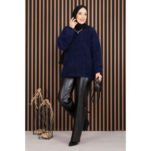 Suéter Azul Marino de Punto Texturizado Suave para Mujer, Transpirable, Estilo Casual de Invierno, con Estampado de Dibujos Animados Bordados - Product Image 1