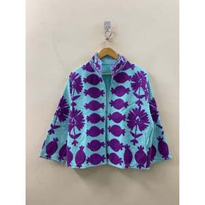 Chaqueta de Algodón Tipo Waffle Bordada a Mano Aqua Suzani Edición Violeta para Primavera - Product Image 1