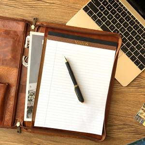 High Quality Custom LP-0001 <b>Leather</b> Certificate Portfolio Binder Zipper Puller A4 Pattern Pocket Convenient Carrying <b>Documents</b> - Product Image 6