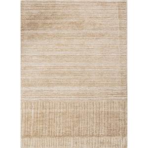 พรมขนสัตว์และไหมถักมือสีเบจและสีน้ำตาลลายทาง  ผ้าฝ้ายออร์แกนิกสำหรับห้องนั่งเล่น พรมปูพื้นจากเส้นใยปอกระเจา-Aiws-3008(Cs-01) - Product Image 1