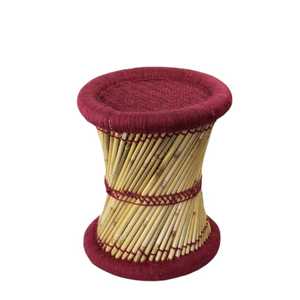 Taburete redondo de barra de caña de bambú artesanal clásica, par de Mudda para entrada, jardín, sala de estar, balcón, consola con incrustaciones de hueso de Hotel - Product Image 6