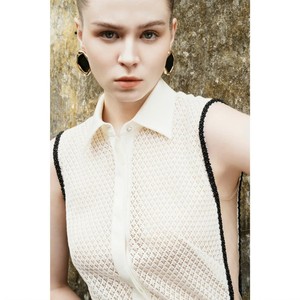 Women's Top-Quality Eunice <b>Lace</b> Top - With Collar And Beaded Cord Decoration Relief Minimalist Style Set - Product Image 1