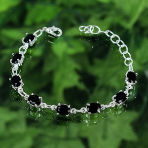 <b>925</b> <b>Sterling</b> <b>Silver</b> Adjustable Chain <b>Bracelet</b> with Black Spinel Gemstone Bohemian Trendy Christian Wedding Party Jewelry Gift - Product Image 5