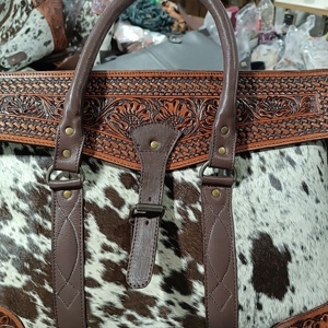 Unisex Bohemian Style Aztec Flowers Genuine Leather Duffel <b>Bag</b> Carry <b>Weekend</b> <b>Travel</b> Tassel Western Fashion Autumn Customized - Product Image 6