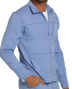 Мужская Больничная униформа, эластичная стильная и профессиональная куртка с длинными рукавами для врачей с застежкой-молнией спереди