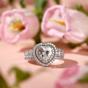 Bague de fiançailles Jeulia en argent sterling plaqué or rose avec double halo et coupe cœur - Product Image 4