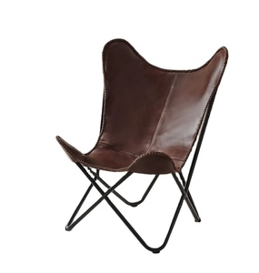 Chaise papillon en cuir avec cadre pliant en fer noir, facile à assembler, chaise de Patio élégante et confortable pour la maison - Product Image 1