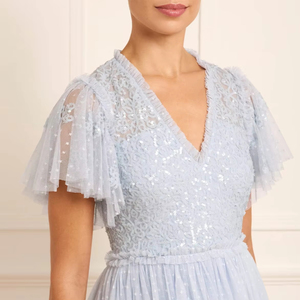 Vestido de satén acampanado con cuello en V, mangas regulares, cintura Natural, transpirable, respetuoso con el medio ambiente, Material antiestático, longitud máxima para - Product Image 1