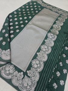 Magnifique Saree en Chiffon Doux et Lisse, Tissé à la Main Traditionnellement, avec Motif Zari Argenté et Bordure Banarasi, Idéal pour les Fêtes et la Protection Solaire - Product Image 2