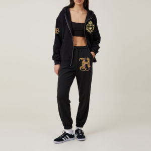 Nouveau à la mode femmes solide noir fermeture éclair à capuche contraste Zip personnalisé broderie patchs coupe ample avant personnalisation automne - Product Image 2