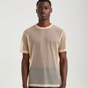 T-shirts en maille transparente pour hommes T-shirts habillés sexy transparents Chemises de nuit à manches longues Col roulé T-shirts en maille transparente pour hommes - Product Image 1