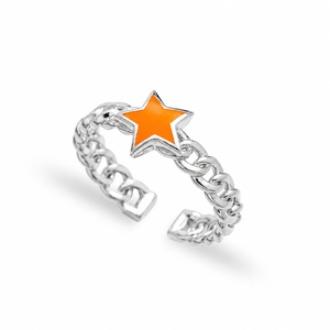 Orange Enamel Star Design <b>Adjustable</b> <b>Ring</b> Trendy Model Cute Turkish Wholesale Handmade 925 Silver Sterling Jewelry - Product Image 3
