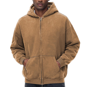 Sudaderas con capucha con cremallera de gran tamaño de lana de algodón en blanco liso con logotipo personalizado para Hombre Sudaderas con capucha de lavado ácido de lana lavada Vintage para hombre - Product Image 1