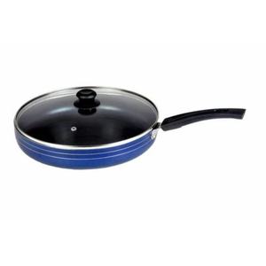 Poêle à frire antiadhésive en acier inoxydable avec couvercle, diamètre 20 cm, capacité 1000 ml, couleur noire, batterie de cuisine de qualité supérieure par Anax Impex - Product Image 1