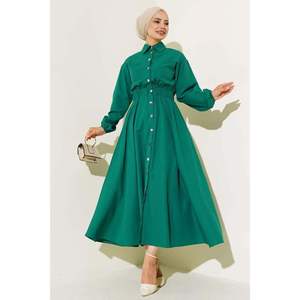 ชุดเดรสเอวยางยืดกระดุมโลหะสีเขียว - Product Image 3