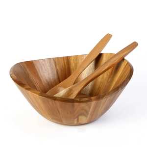 Espléndida Ensaladera Asimétrica Hecha a Mano con Madera Natural de Acacia y Dos Tazones Complementarios para una Adición Premium a la Cocina - Product Image 1