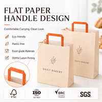 Bolsa de Papel Kraft Resistente al Aceite con Asa Plana, Bolsa de Embalaje para Alimentos, Impresión Personalizada para Aperitivos Fritos, Panadería, Comida para Llevar, Venta al Por Mayor, OEM