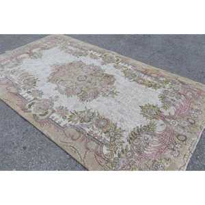 พรมวินเทจขนาด 5.6x9.6 ฟุต พรมตุรกี พรมขนสัตว์สีขาวล้วน - Product Image 1