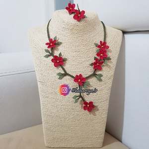 İğne Oyası Ecrin Kolye-Küpe Set Pembe Bijoux fantaisie - Product Image 1