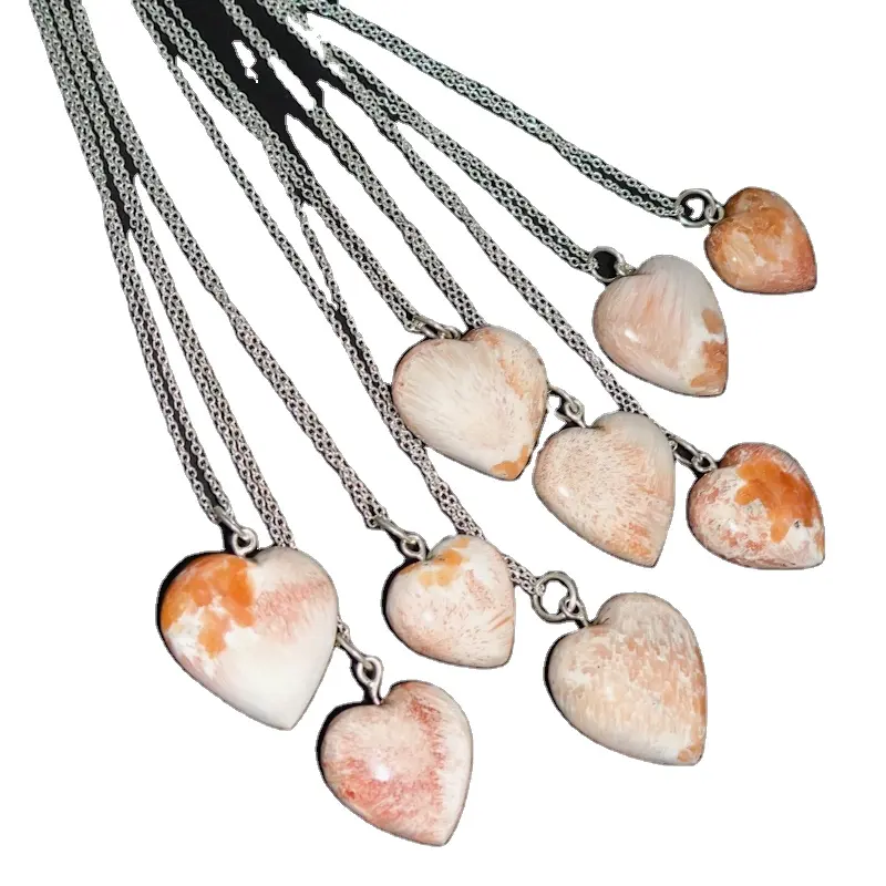 Natural Gemstone Heart Shaped Custom Pendant Scolecite Wholesale Price Bulk Stone Crystal Pendants Necklace Jewelry For Women