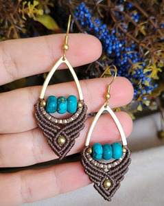 Boucles d'oreilles pendantes en argent 925 avec turquoise, fil violet, style bohème vintage, cadeau de Noël, bijoux faits à la main pour femmes - Product Image 1