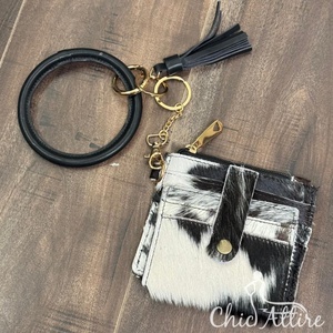 2025 créateur de mode personnalisé véritable cuir de vachette porte-carte de crédit avec bracelet rond porte-clés fermeture éclair porte-monnaie pour les femmes - Product Image 1