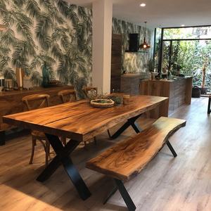 Table à manger carrée en bois massif à bord vivant, fabriquée à la main, écologique, luxe, sur mesure, meubles de style ferme moderne, appartement, villa - Product Image 2