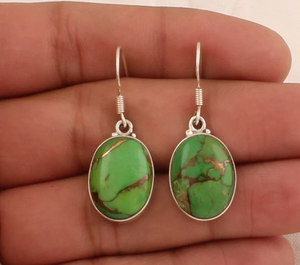 <b>Green</b> Copper Turquoise Earrings for Women 925 Sterling Silver Handmade Oval Shape Earrings Factory Price Wholesale <b>Jewelry</b> - Product Image 2