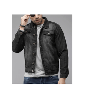 Chaqueta de mezclilla teñida negra mediana Ropa de calle única Cuello vuelto Abrigo de jeans sueltos - Product Image 1