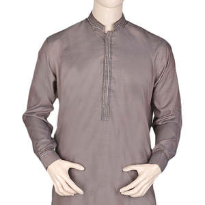 Shalwar Kameez Bordado para Hombre con Cuello de Banda - Color Café - Product Image 4