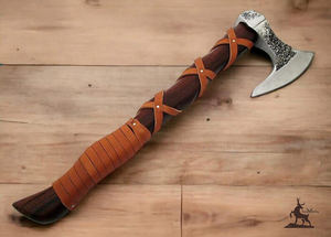 Handmade Industrial Grade Carbon Steel Viking <b>Axe</b> with Wooden Handle and Leather Sheath Personalized Gift for Men's Camping - Product Image 5